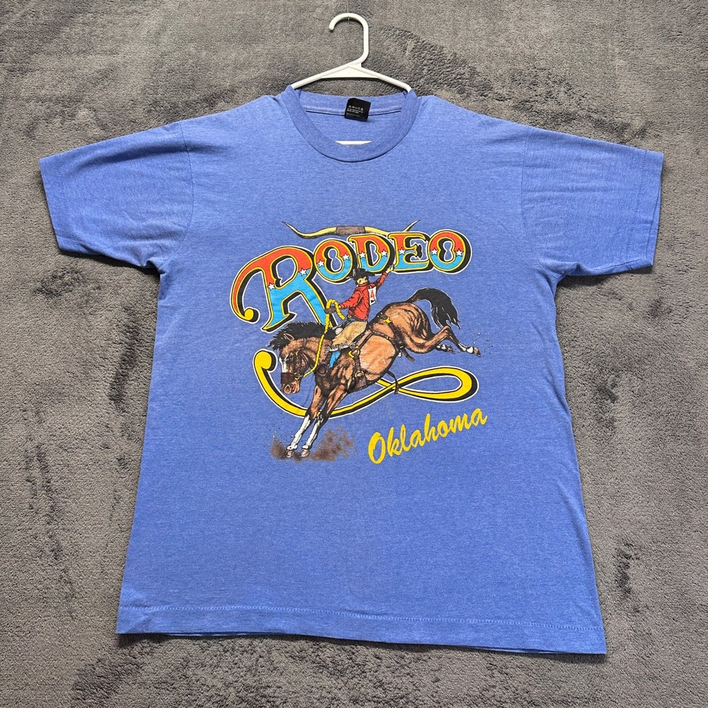 Vintage Rodeo T-Shirt Mens Large Oklahoma Single Stitch Screen Stars Best USA